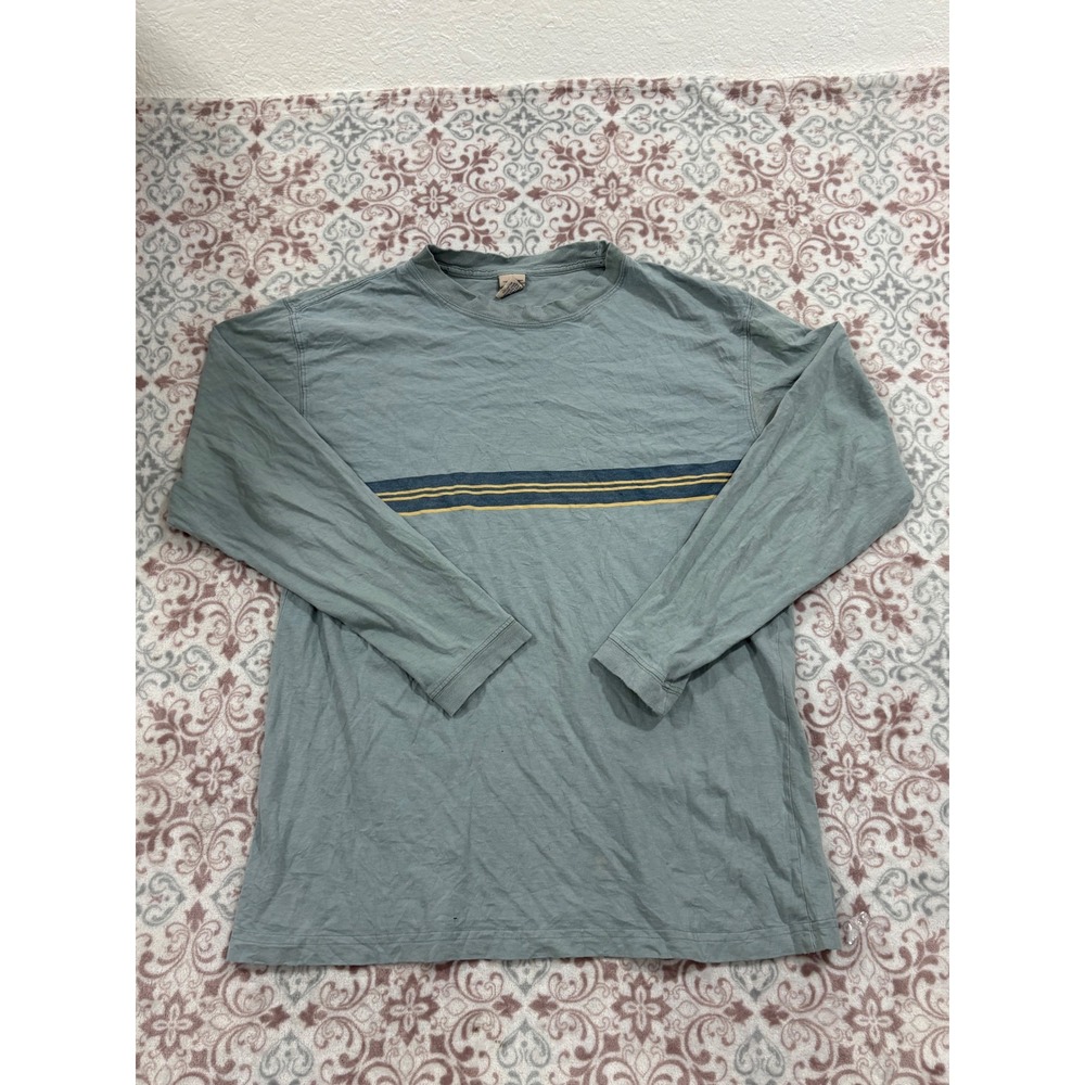 High Sierra Mens Long Sleeve T-Shirt Medium Green Blue Chest Stripe Cotton Tee